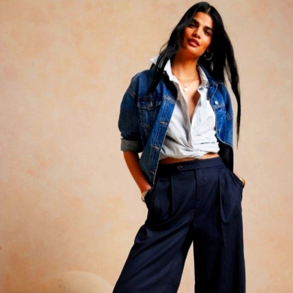 New Banana Republic Navy Linen Blend Wide-leg Pant(Sz.6)